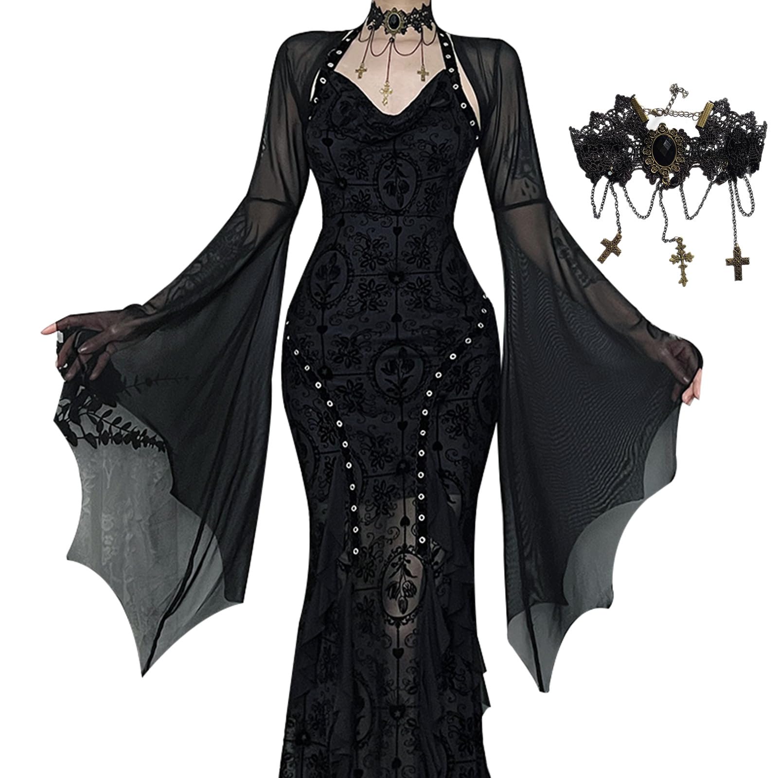 Gothic Black Dress Cosplay Gothic Lolita Lolita Halloween Costume Outfit Dark Harajuku Style Landmine Style Long Dress Sweet Lolita Princess Young