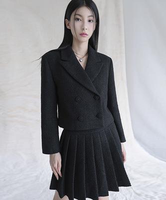 Avandress Daphne Tweed Double Button Crop Jacket Black