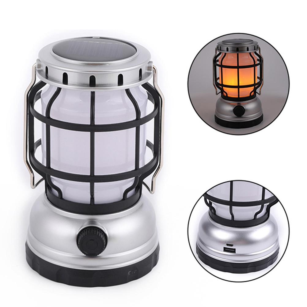 LED Solar Camping Lantern with Handle Rechargeable Retro Camping Light for Emergency Outdoor Camping Hiking Fishing