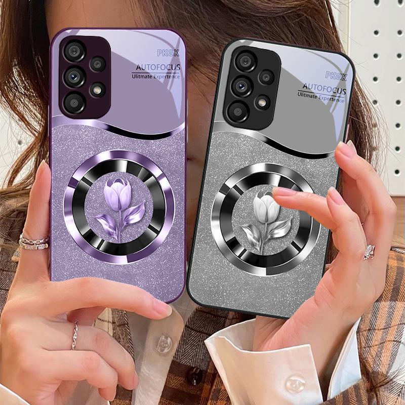Złoty okrąg tulipan Dla Samsung S 25 S25 Edge S25Ultra S8 9 S10 20 U ltra S21 Pro S22 Plus S23 FE S24 Ultra Szklane Etui na Telefon