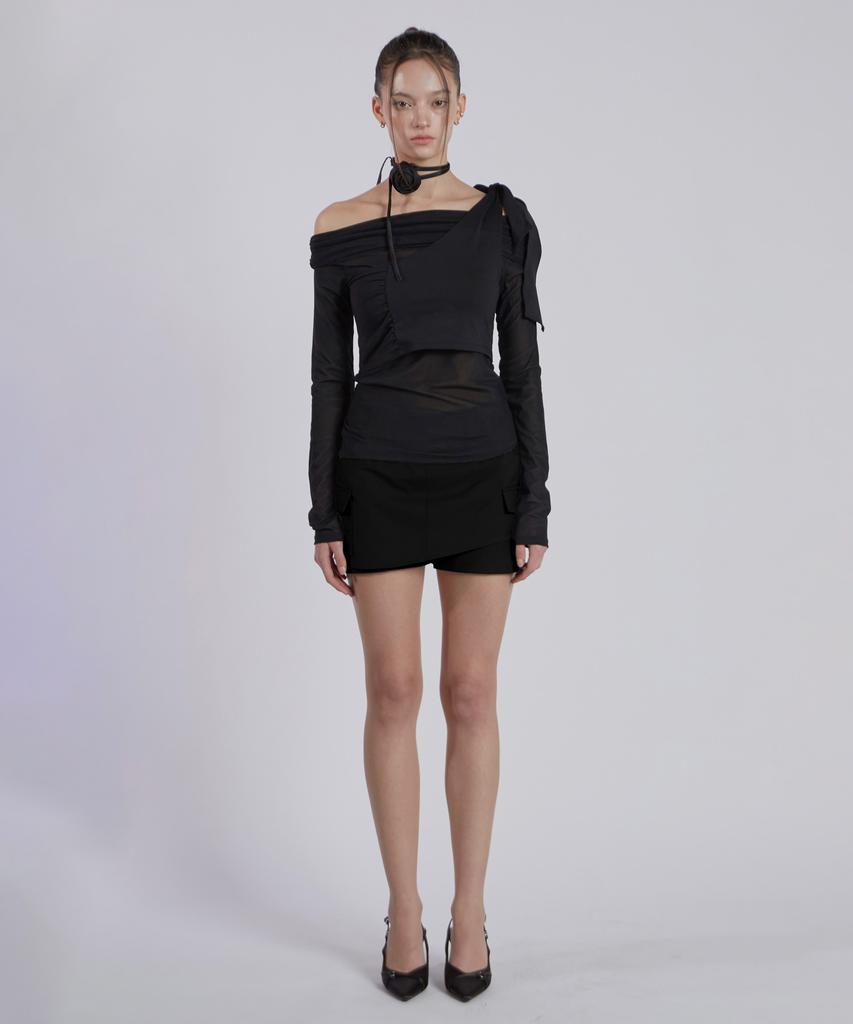Jinju Yuz Mini Pocket Unbalance Skirt[Black]