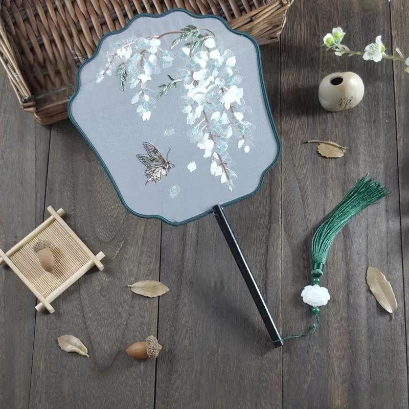 Ancient Style Round Fan, Chinese Style Suzhou Embroidery, Double-Sided Embroidery, Pink Fairy Fan, Embroidery Craft Fan, Dance Fan, Hanfu Round Fan