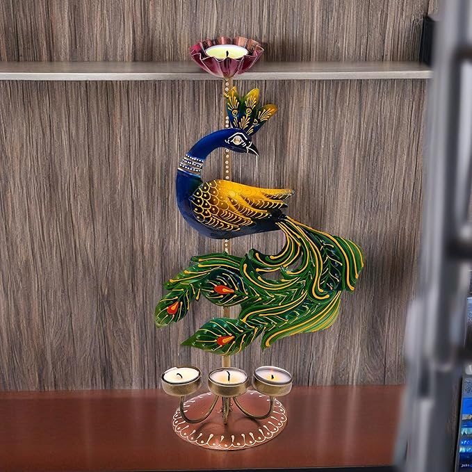 Osvětlete svůj prostor elegantním svícnem na čajovou svíčku - Dekorativní pávový svícen pro čtyři svíčky (Design 1)