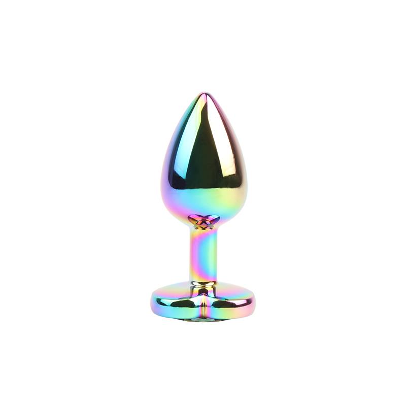 Rainbow Metal Anal Plug with Heart Jewel 2.7