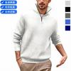 Men Long Sleeve Zipper Stand Collar Striped Thick Casual Polo Shirt