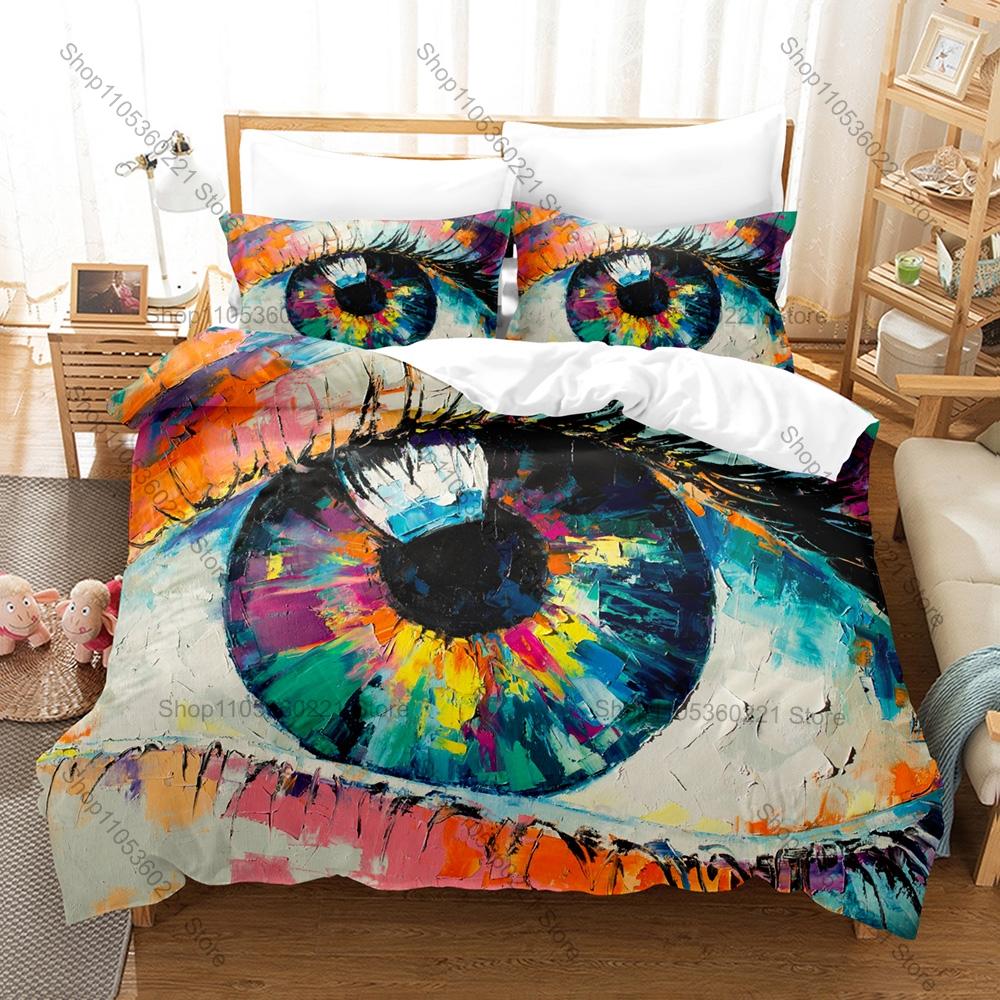 Ins Eyeballs Eye Bedding Set Duvet Cover + 2 Pillowcases Retro Weird Surreal Eye Graphic Indie Aesthetic Bedroom Decor