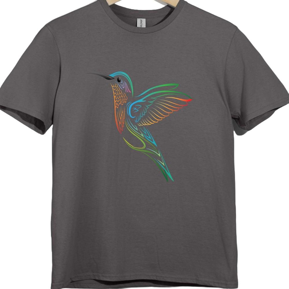 Hummingbird T Shirt Floral Bird Graphic Tee Colorful Nature Garden Lover Top