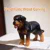 Handcrafted Wood Carving Dog Statue Rottweiler Figurines Dog Sculpture for Room Christmas Gift Handsome Realistic Dog Statue