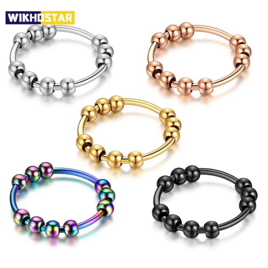 Neue Edelstahl-Perlen Angstringe Stressabbau Fidget-Ringe Für Frauen Männer INS Einfacher Stil Modeschmuck Geschenke Trend