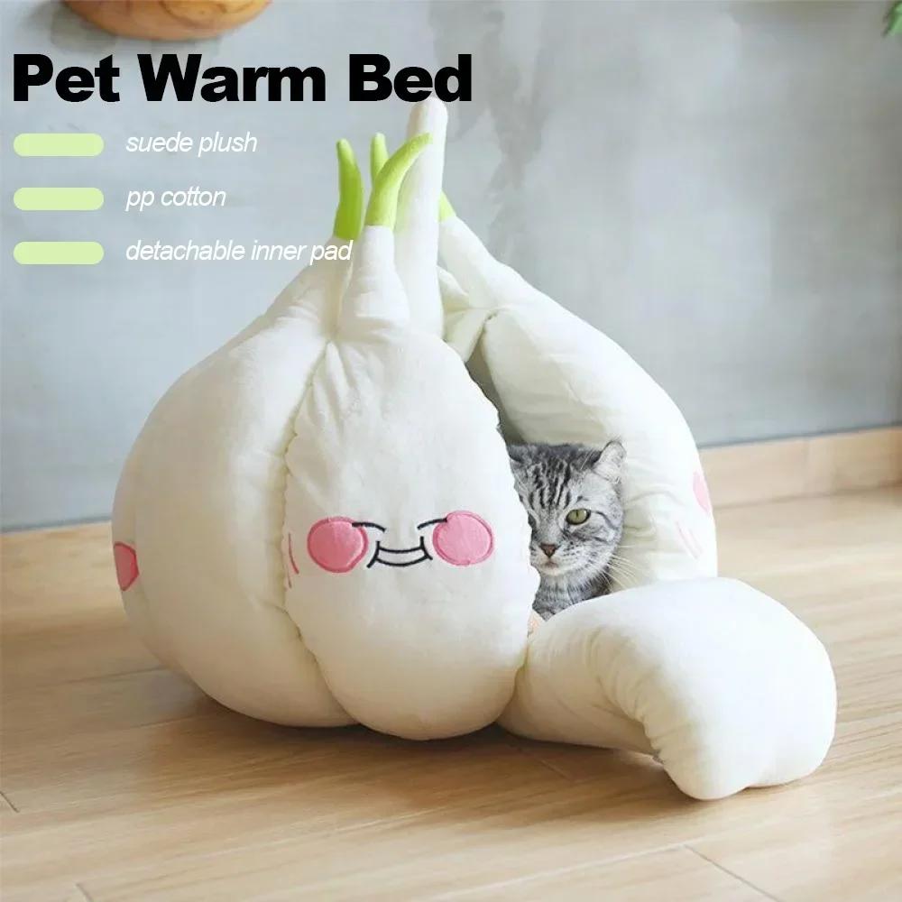 

Garlic Cat House Super Soft Cat Bed for Small Dog Chihuahua Cat Plush Cave with Mat Puppy Sleeping Bag Thickened Pet Bed Product
