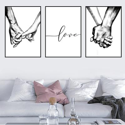 Black and White Sketch Hand Love Letters Canvas Painting Wall Art Pcitures Abstract Living Room Decor Pictures for Wal Posters