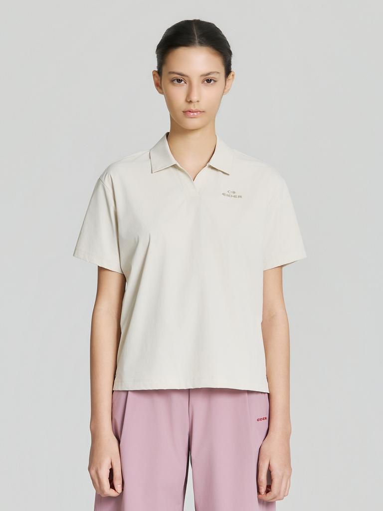 EIDER On The Rock Women'S Woven Short Sleeve Polo Shirt_Cream Beige