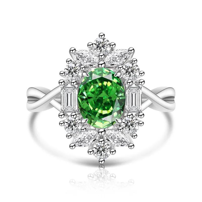 925 Sterling Silver Ice Flower Cut Stylish Luxury Multi-Colored Crystal Zircon Ring Birthday Anniversary Wedding Party Gift