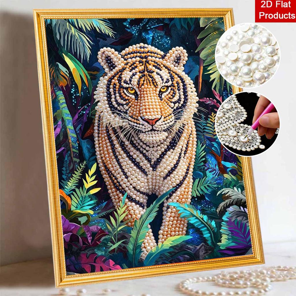 Tiger Pearl Painting Handmade Diy 5D Pearl Painting Kit Home Wall Decoration Art