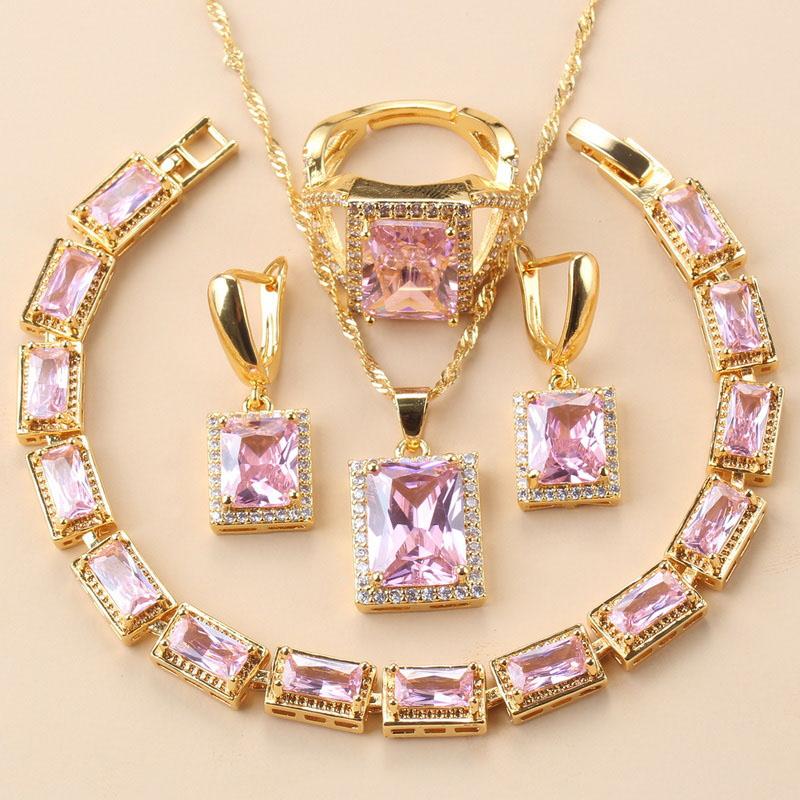 African Gold Plated Bracelet Bangle Ring Trendy Green Zircon Jewelry Sets Necklace Clip Earrings For Women Gift