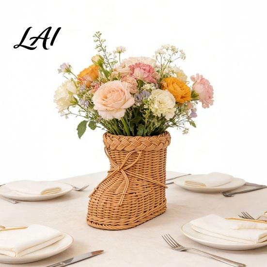 Portable Gift Basket Boots Shaped Imitation Rattan Storage Basket Hand Woven Decorative Container Easter Egg Holder Large Capacity Reusable
