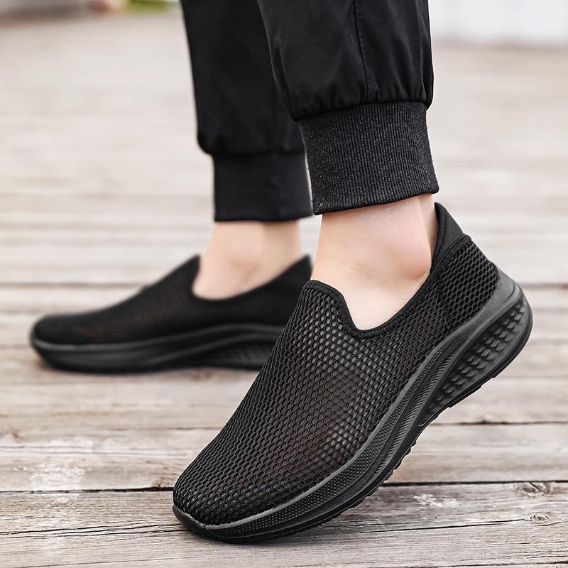 Herrskor, extra stora, sommar, mesh, slip-on sneakers, storlekar 46-48, svarta