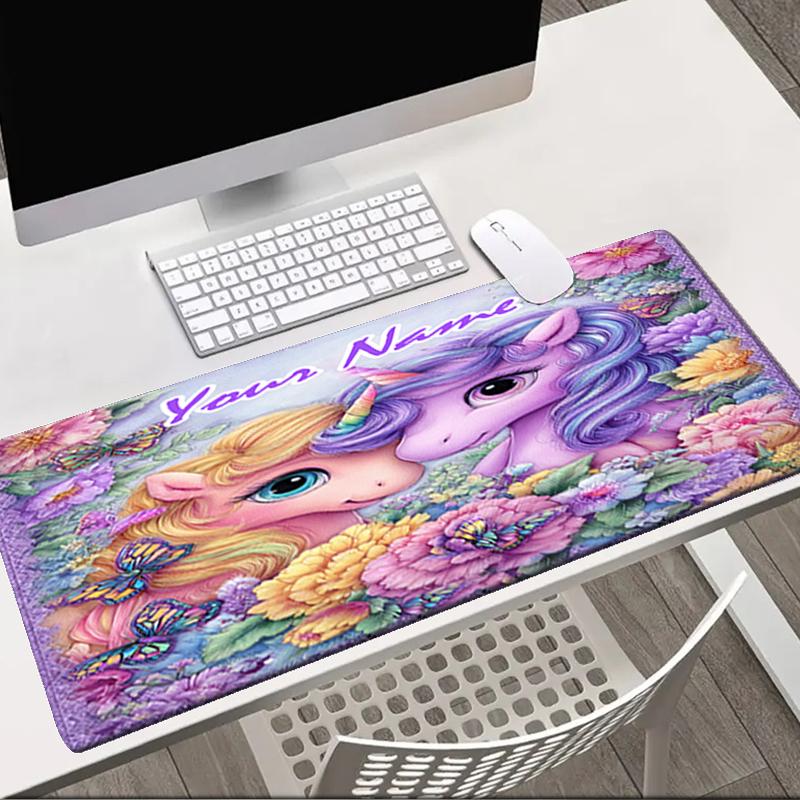 1PC Custom Name Unicorn Friendship Flowers Mouse pad, keyboard and mouse desk pad, for computer notebook Birthday Gift For Any Room Or Office