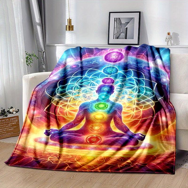 Meditation Chakras Spiritual Pattern Print Art Blanket - Soft All-Season Multi-Purpose Throw for Office, Nap, Dorm & Shawl