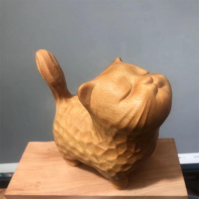 Ručně vyřezávaná dřevěná kočka Kolekce dřevěných soch koček Dekorace figurky Dekorace na stůl Dekorace z buxusu Carving Kitten
