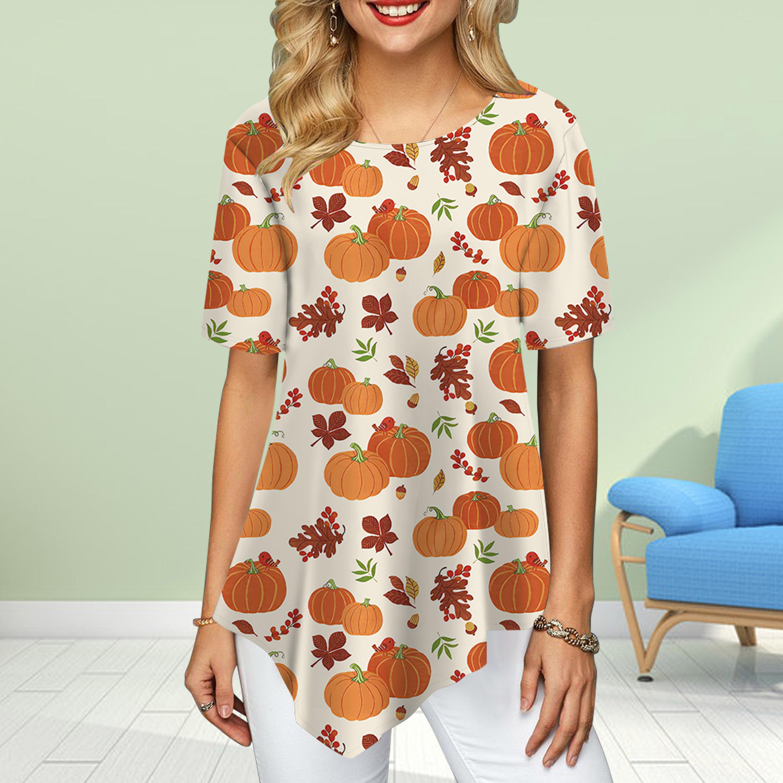 

Женские футболки больших размеров с цветочным принтом тыквы и вечеринки, свободные повседневные топы, женская нестандартная летняя одежда 8XL оранжевый