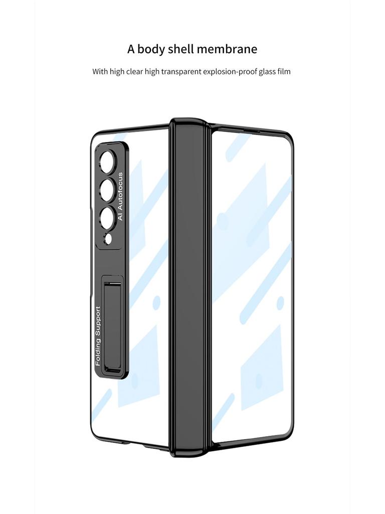 Samsung Z Fold 4 Transparent Magnetic Stand Case with Electroplated Phantom Design