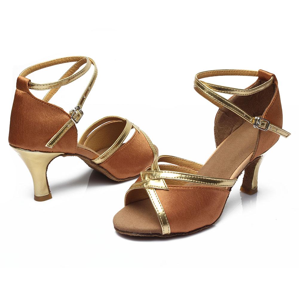 Women's Latin Dance Shoes Satin Soft Tango Salsa Modern Ballroom Dancing Shoes Heeled 7CM