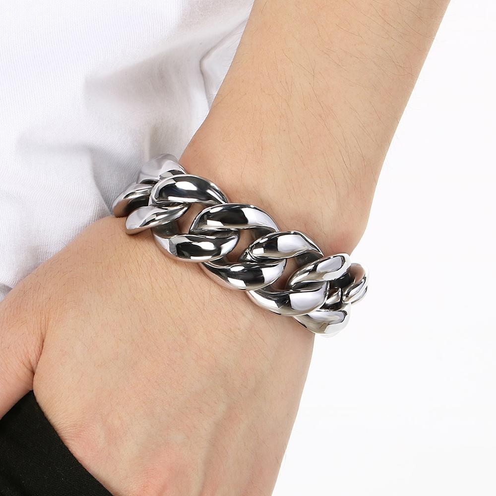 Hochbelastbares 25 mm breites kubanisches Gliederarmband für Herren Hochglanzpolierter Edelstahl Herrenkette Auffälliger Hip-Hop-Männerschmuck Wasserdicht