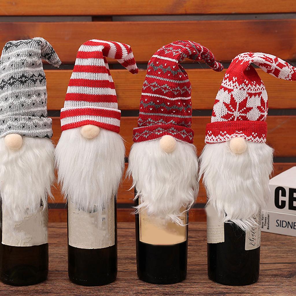 Knitted Santa Bottle Toppers User Friendly Christmas Decoration For Holiday Tabletop Decors And Family Gatherings