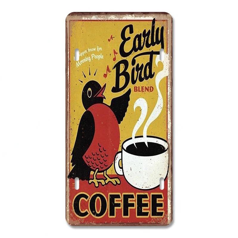 Coffee Licenses Vintage Metal Tin Signs Retro Plate Coffee Time Posters Plaques for Cafe Kitchen Living Room Home Wall Art Decor