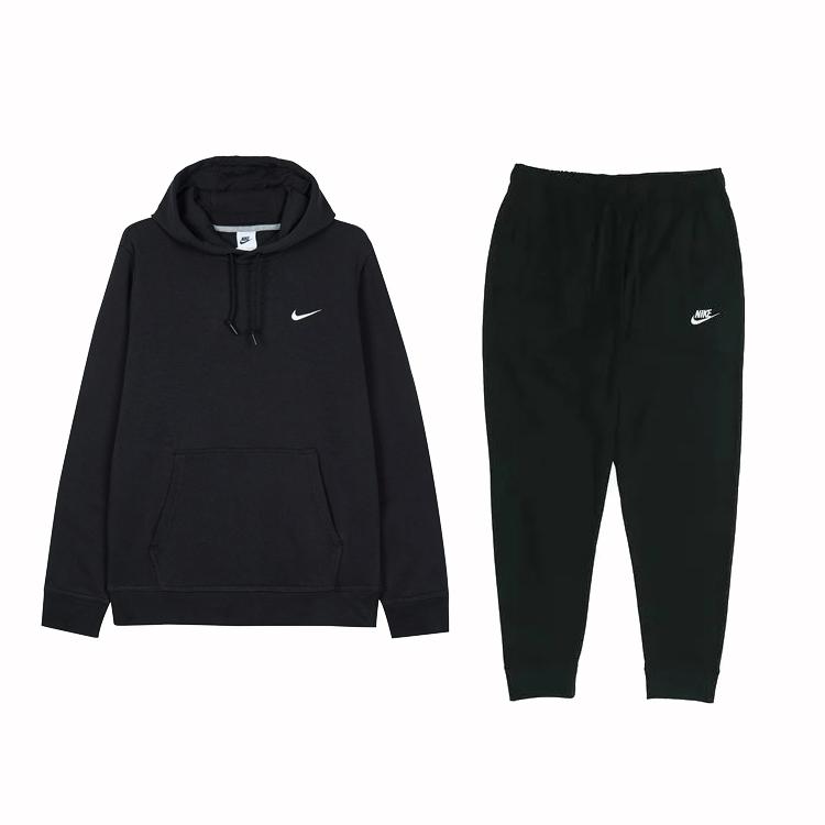 Nike Kapuzen-Fleece Bequemes Langarm-Oberteil Gestrickte Jogginghose mit Bündchen Lässiges Sportset Herrensets Schwarz 623453-010+-BV2763-010