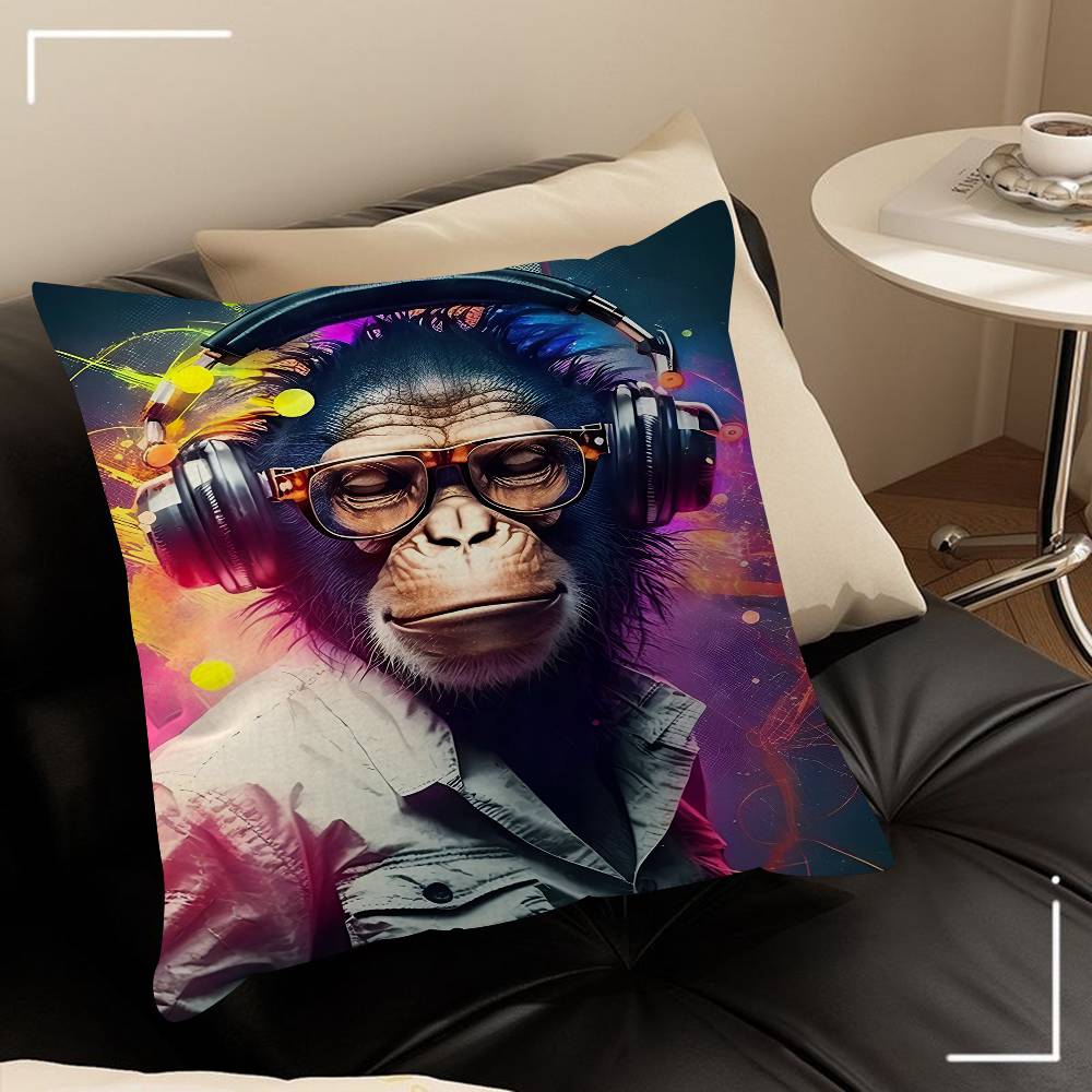 Animal Monkey Cat Dog Headphone Dj Music Pillowcase Toon Gift Cushion Cover Bedroom Home Sofa Chair Seat Decor Pillow Case
