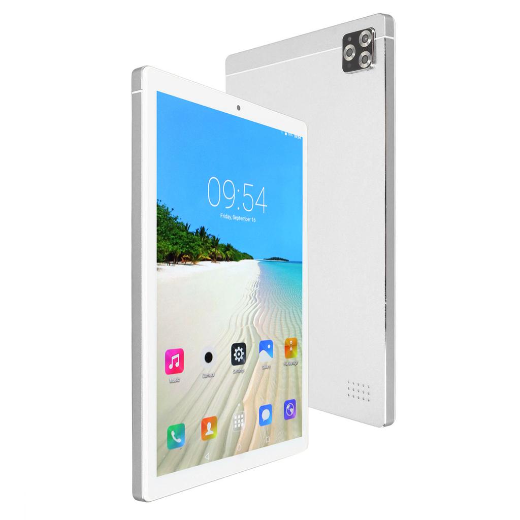 10.1 Inch Tablet Silver 4GB 64GB 1080x1920 IPS Display 10 Core CPU 8000mAh 13MP Camera HD Tablet for Work Study 100‑240V