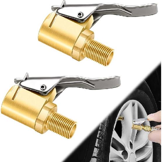 2 Pcs Brass Locking Tire Air Chuck, Tire Inflator Hose Adapter for Twist On Connection Convert to Lock On, No Air Leakage Air Compressor Pump Clip On