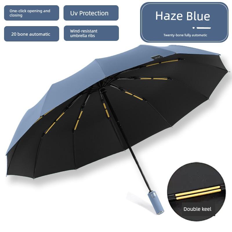24 Bone Automatic Umbrella Men's and Women's Folding Sun Umbrella Extra Large Solid Rain Dual-Use Sun Protection UV Protection Sun Umbrella