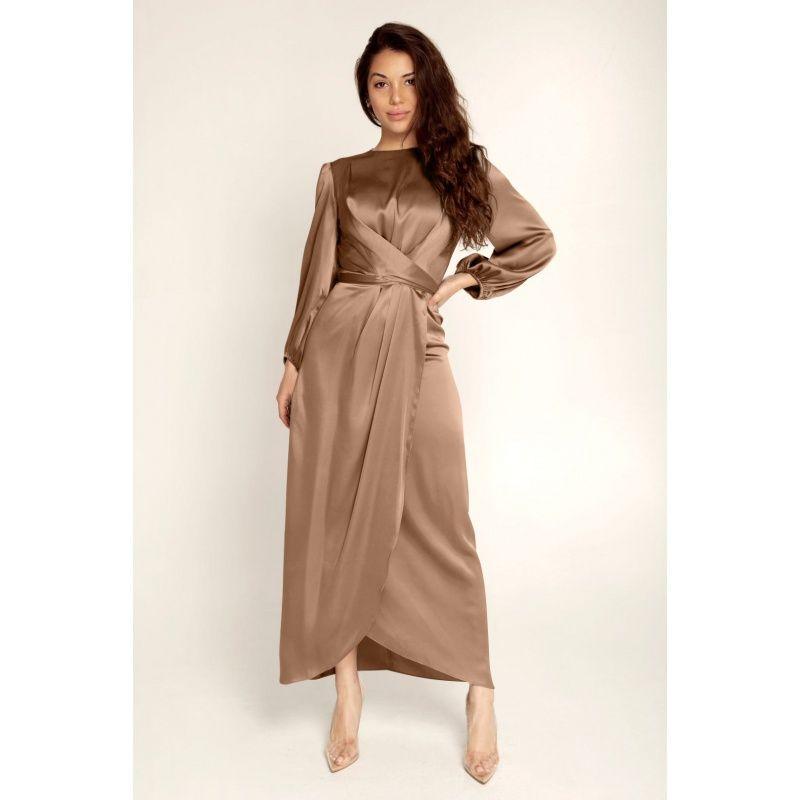 

European and American Fashion Fresh and Sweet Satin Dress Brown XL