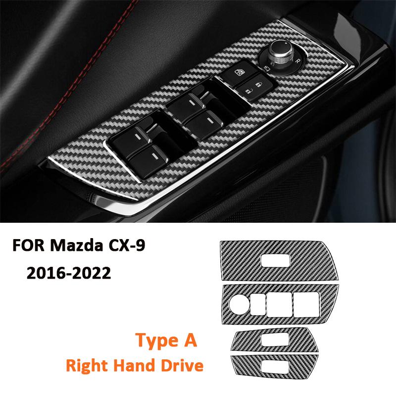 For Mazda CX-9 2016- Carbon Fiber 4PCS Car Power Window Lifter Switch Panel Trim Frame Decoration Sticker Interior Parts