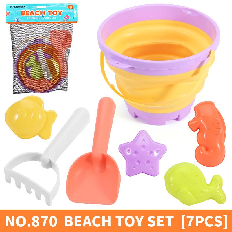 Foldable Beach Bucket Beach Toys for Kids Sand Toys Set for Sandbox Toys with Collapsible Bucket Shovel Rake Set Sand Molds