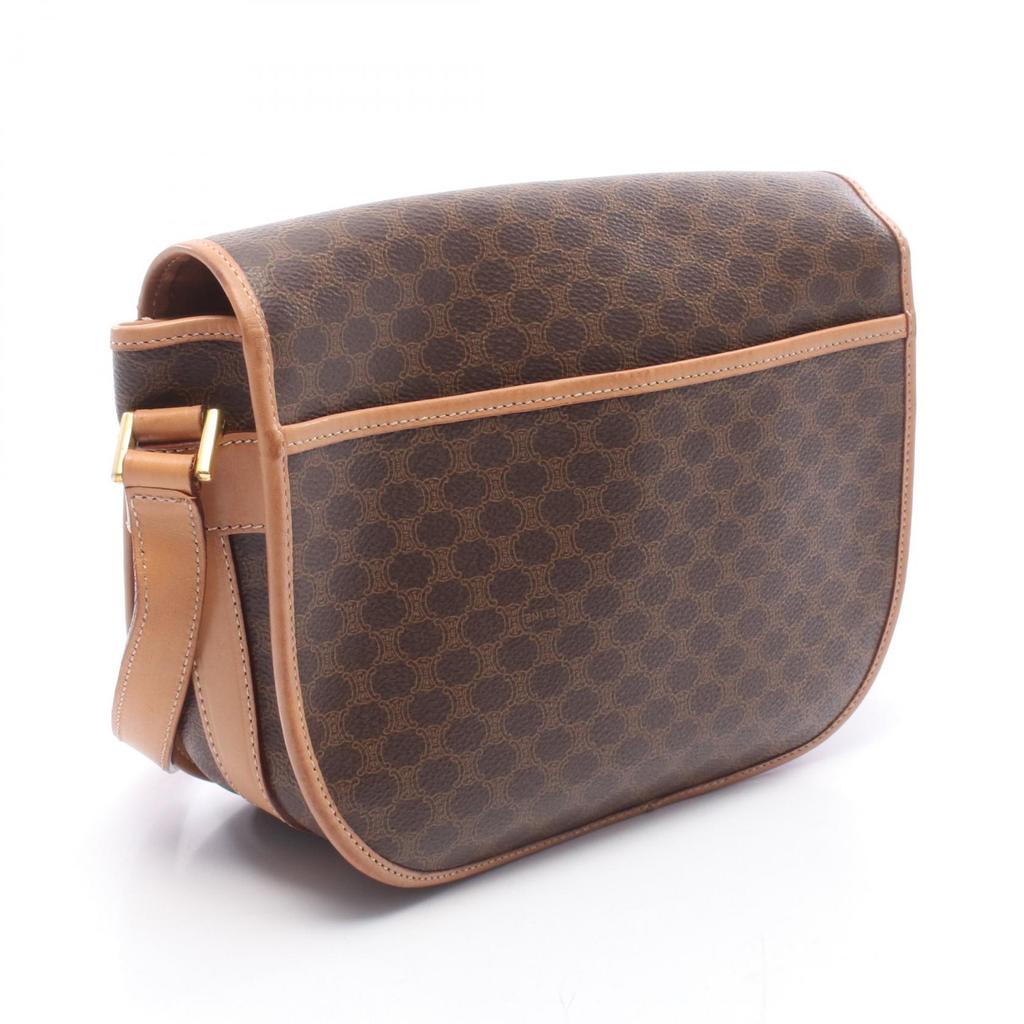 Used CELINE Macadam Shoulder Bag PVC Coated Canvas Leather Brown Used Women
