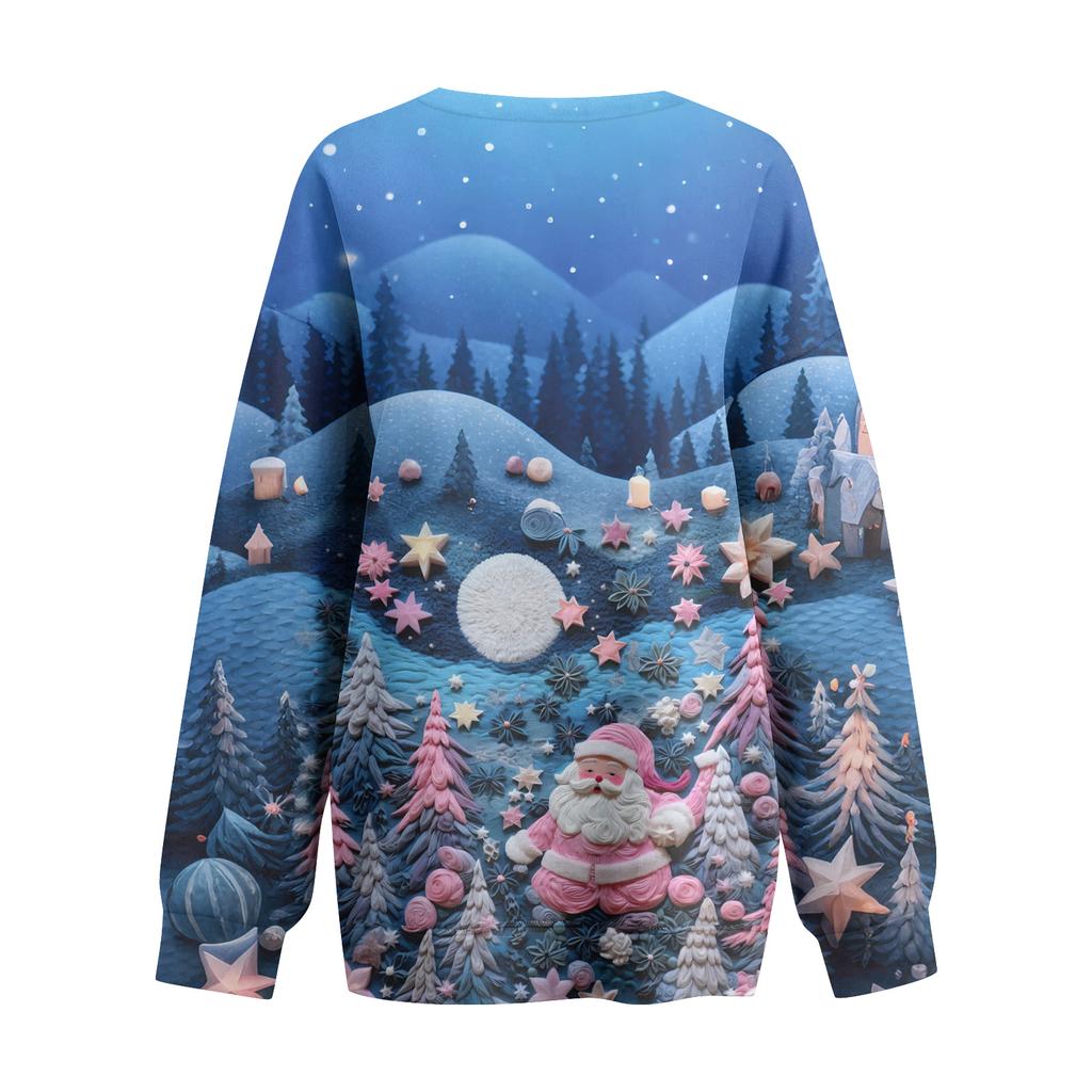 Women's Casual And Fashionable Christmas Print Long-Sleeved Top
