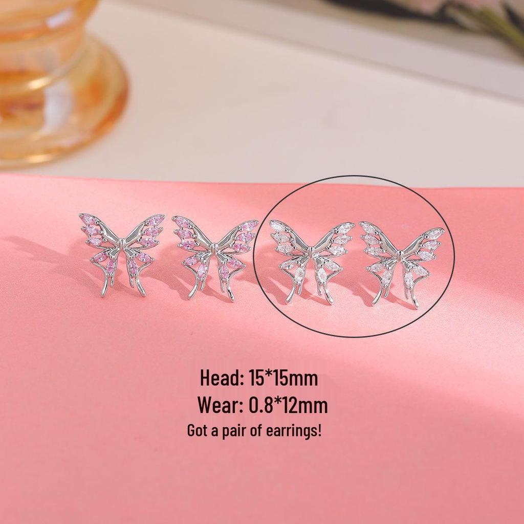 Gold-Plated Butterfly Ear Studs with Colored Zirconia - Luxury Fashion Earring