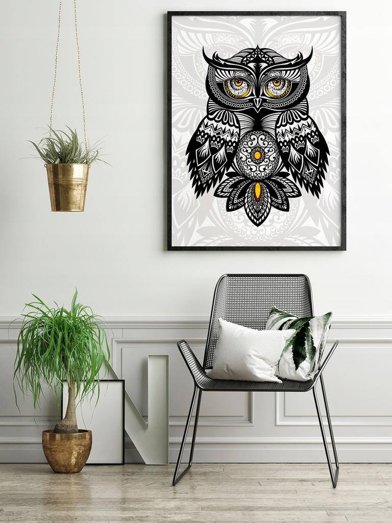 Picture Poster In a Frame 53x73 Cm Owl Tribal P589