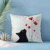 Minimalist Black Cat Red Poppy Pillow Cover Art Print Cushion Case Cat Lover Floral Home Decor Gift
