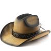 Cappello di paglia parasole a parola singola cappello di paglia cappello da cowboy jazz western etichetta testa di mucca cintura cappello decorativo