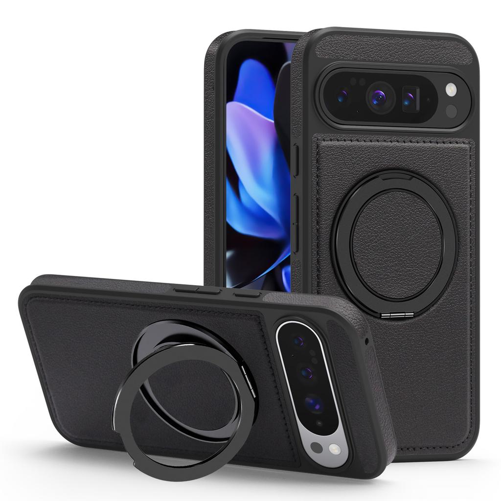 For Google Pixel 10 Pro XL Case with Ring Kickstand Compatible with MagSafe PU Leather Back Cover
