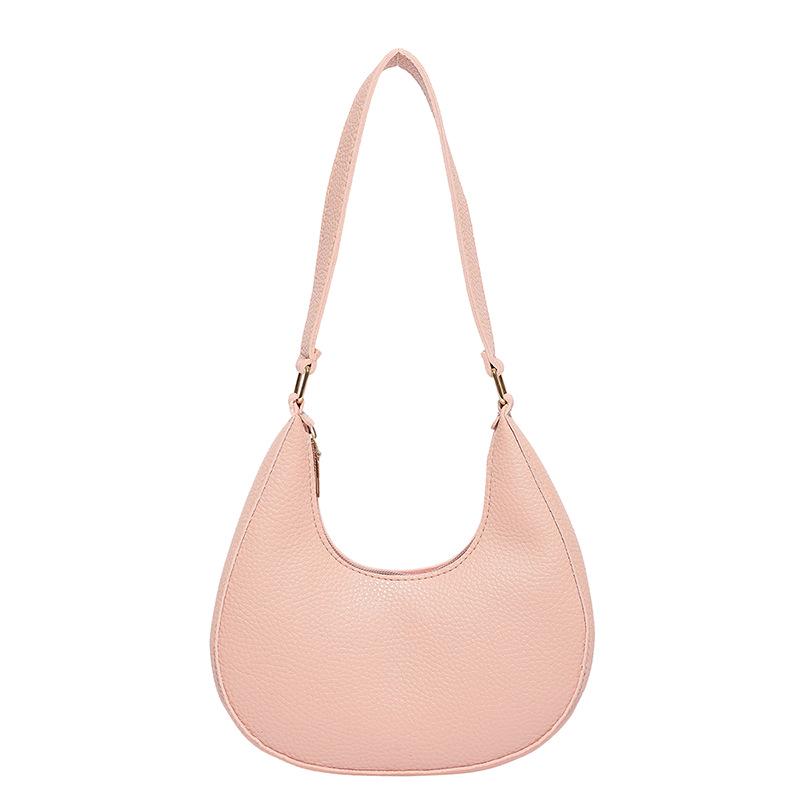 Korean Fashion Women’s Crescent Shoulder Bag 2025: Solid Casual Underarm Style розовый