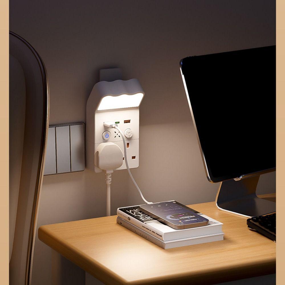Universal Socket Night Light Socket Converter Warm White LED 1Type C & 2USB-A Plug in Night Light 3 Level Brightness Adjustable