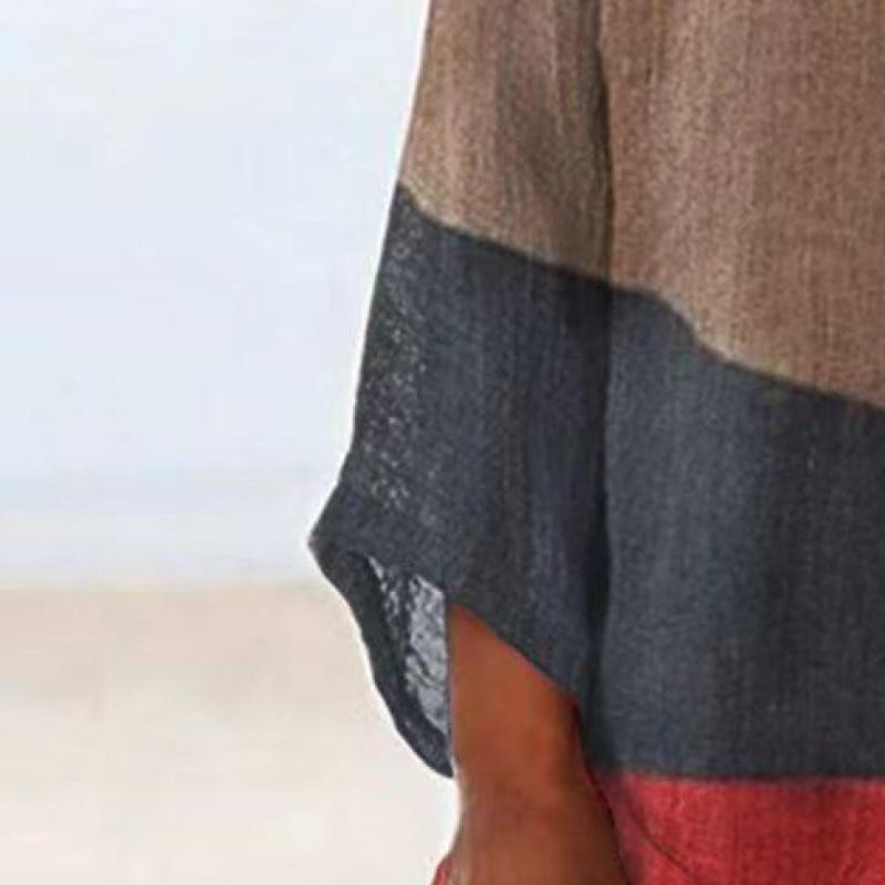 Casual Loose V-Neck Irregular Hem Art Print Long Sleeve Retro Skin-Friendly Asymmetric Hem Tunic  S-5XL Women'S Top