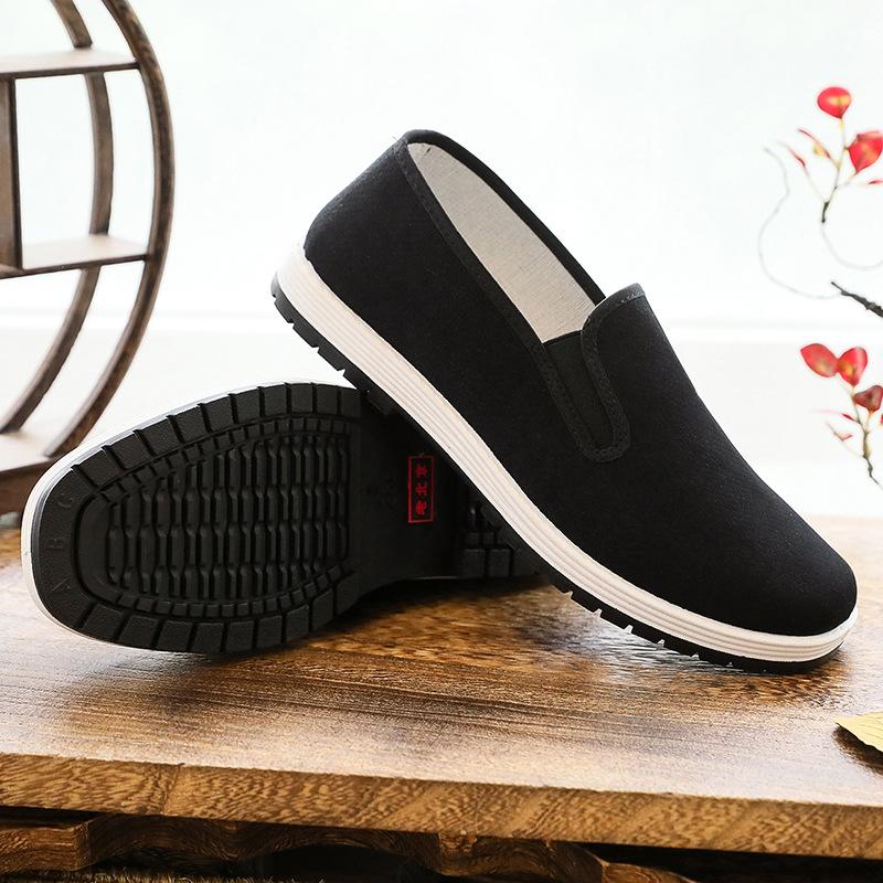 Old Beijing cloth shoes men's wormwood breathable one-pedal wear-resistant and non-slip black work shoes platform lazy shoes large size shoes