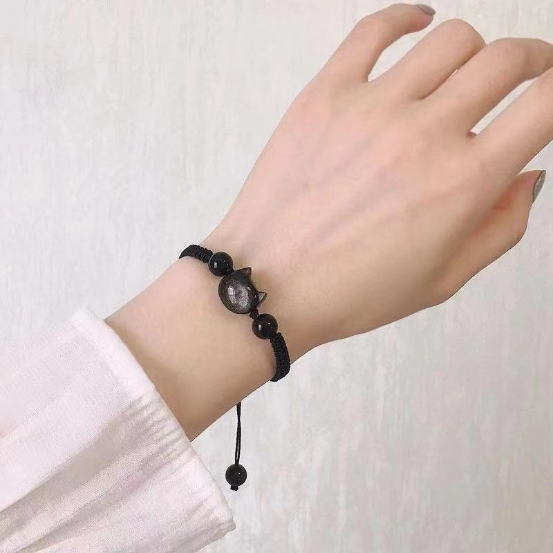 Bracelets Tressés Couple Chat Porte-Bonheur Simples pour Femmes Animal Mignon Perles Bijoux de Promesse Cadeau de la Saint-Valentin pour Amoureux Petite Amie